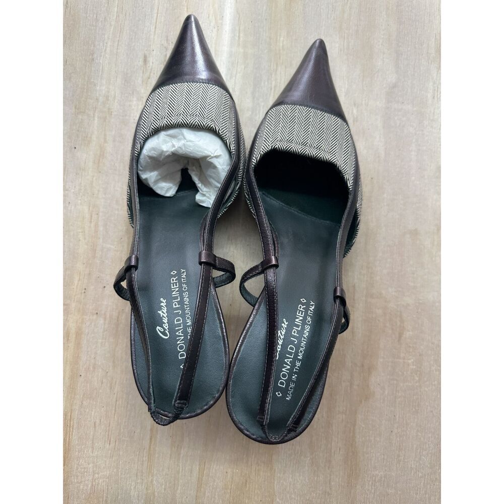 Donald J Pliner Made In Italy Heels Shoes 9.5 M Brown Pointed Toe Kitten Heel